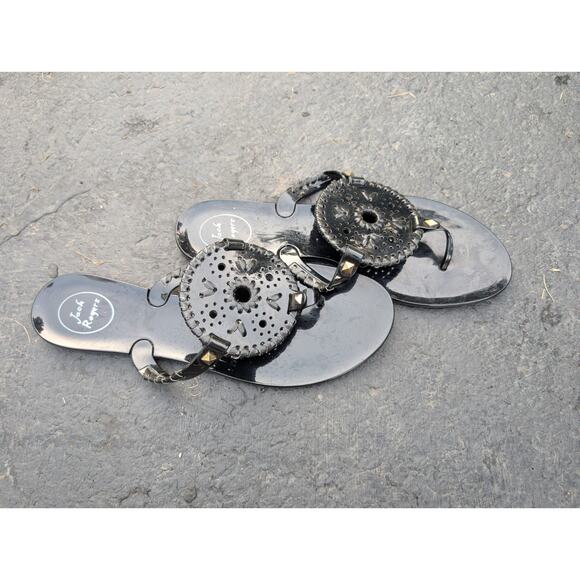 Jack Rogers Women's Collins Jelly Black Thong Medallion Sandal Sz 10 Minimalist - Picture 4 of 5